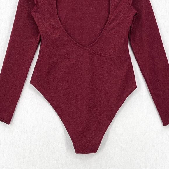 ANTHROPOLOGIE DAILY PRACTICE Shimmer Open Back BodySuit Womens Small Plum NEW - Picture 7 of 16